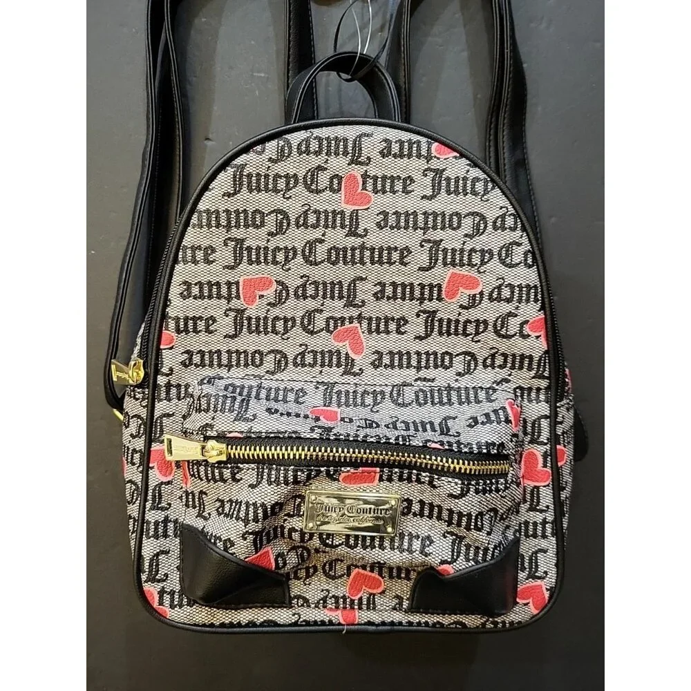 JUICY COUTURE Heart Gothic Status Backpack Grey & Black with Red & Pink Hearts - Picture 2 of 9